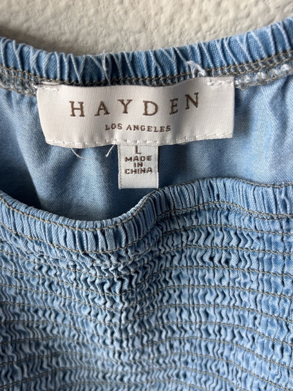 Hayden Los Angeles Light Blue Smocked Puff Sleeve Jumpsuit. Women’s Size Large - Picture 4 of 4